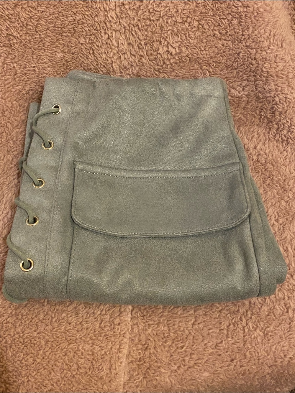 Simplee Apparel Gray Suede-Look Faux Lace-Up Pocket Mini Skirt - Picture 9 of 9